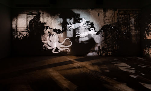 Image of multimedia installation with elements of shadow puppetry