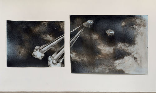 Black and white print of a car accident
