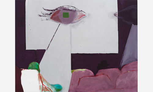 an abstract painting of a man sitting in cinema