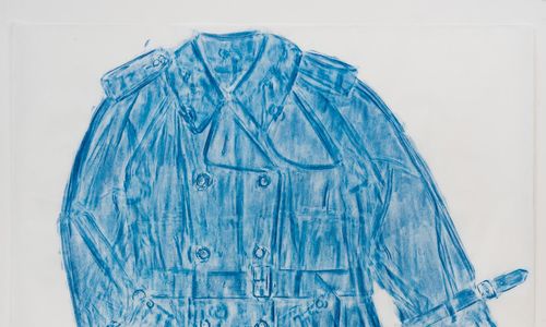 blue rubbing of a trench coat
