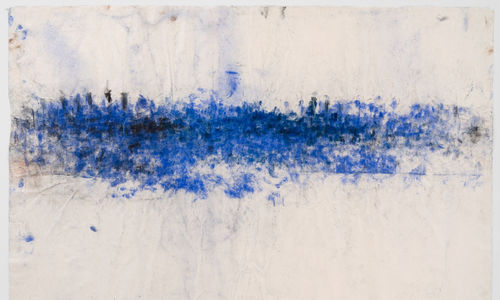 Abstract drawing with frenetic blue marks