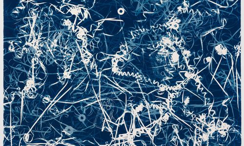 Blue cyanotype made from a deconstructed cassette tape