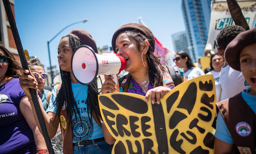 A group of girls protesting