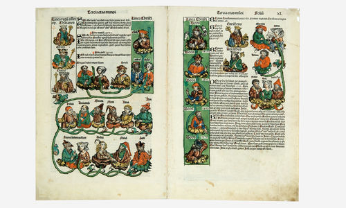 An ancient text book illustrated with hieroglyphs and scenes of the afterlife