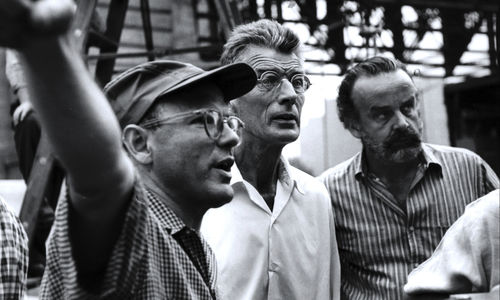 black and white still of 3 men standing