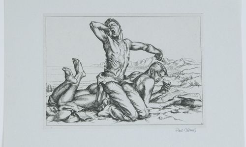 drawing of 2 boys on beach