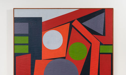 Colorful abstract composition in orange, green, and purple