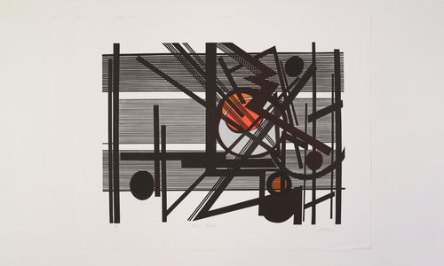 Abstract geometric print with striking black lines