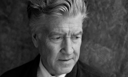 Black and white photographic portrait of David Lynch