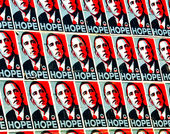 A wall covered in posters for President Obama