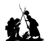 silhouettes of people holding bayonettes 