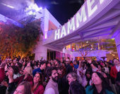 A large crowd in the Hammer Museum courtyard