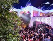A large crowd in the Hammer Museum courtyard