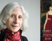 Headshot of Jean Strouse alongside her book cover "Family Romance: John Singer Sargent and the Wertheimers"