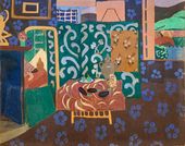 Expressionist still life with eggplants on a table in an ornate room