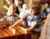 Kid playing with blocks at the Hammer Museum