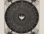 Woodcut with intricate floral and geometric engravings
