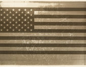 Sepia-toned print of the American flag