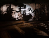 Image of multimedia installation with elements of shadow puppetry